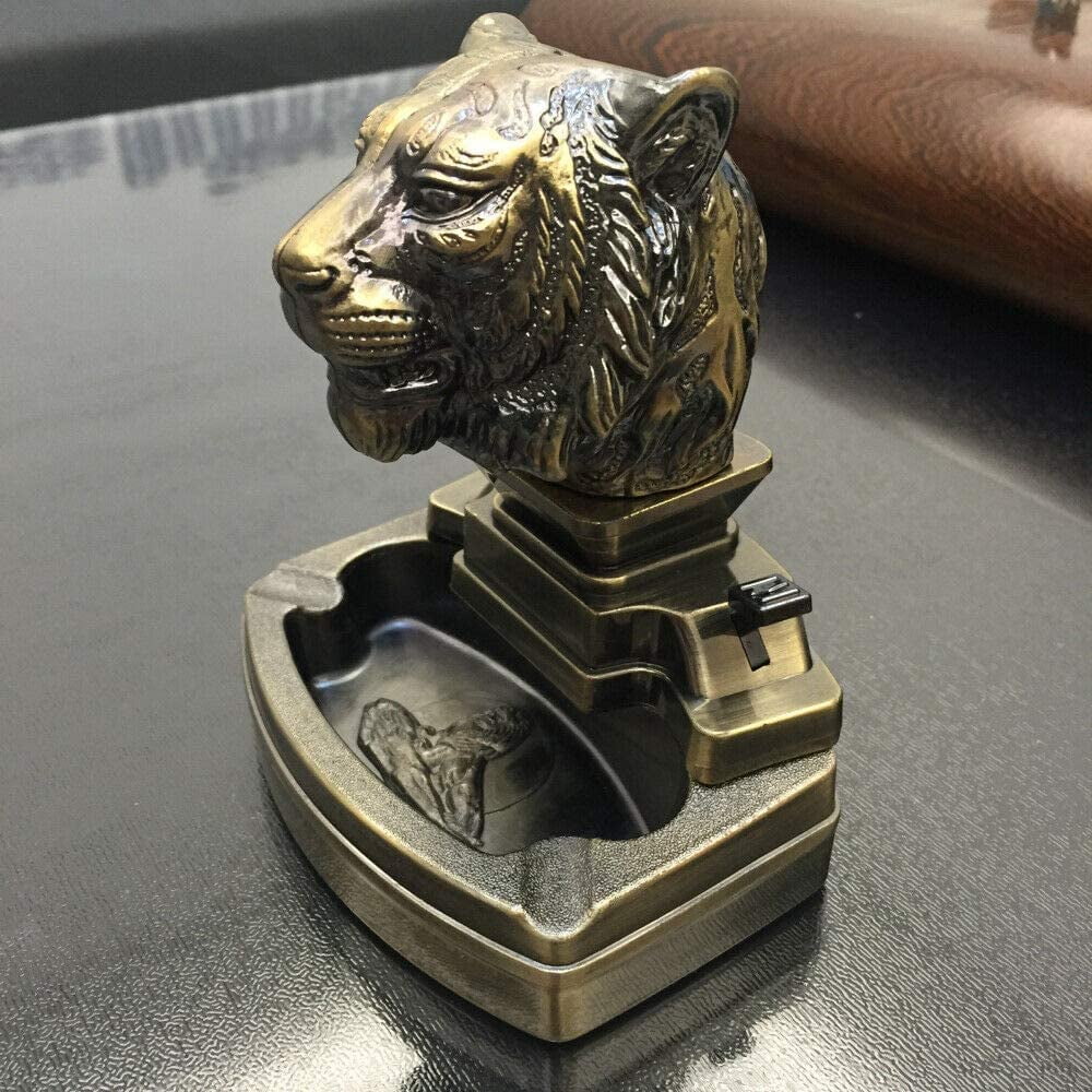 Piioket Tiger Shaped Style Cigar Cigarette Lighter Refillable Butane Gas Fuel Lighter with Ashtray Ash Tray