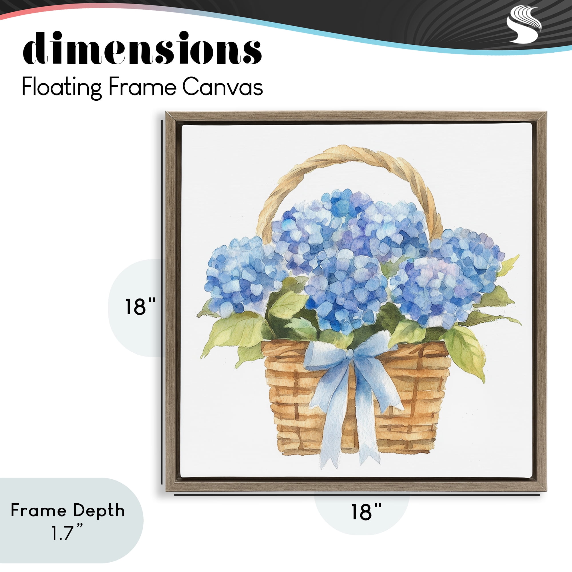 Stupell Industries Pretty Blue Hydrangea Picnic Basket Brown Framed Floater Canvas Wall Art, design by Petal Prints Design