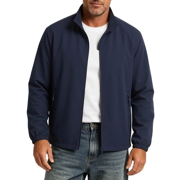 KyCheLot Men's Jackets Solid Color Full Zip Stand Collar Outwear with Pocket Loose Lightweight Casual Daily Business Coat