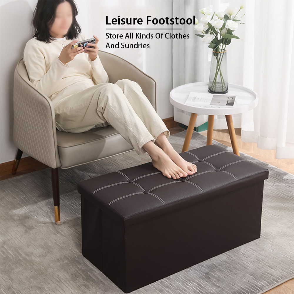 WEPSEN Folding Storage Ottoman Bench, Brown Leather photo 4