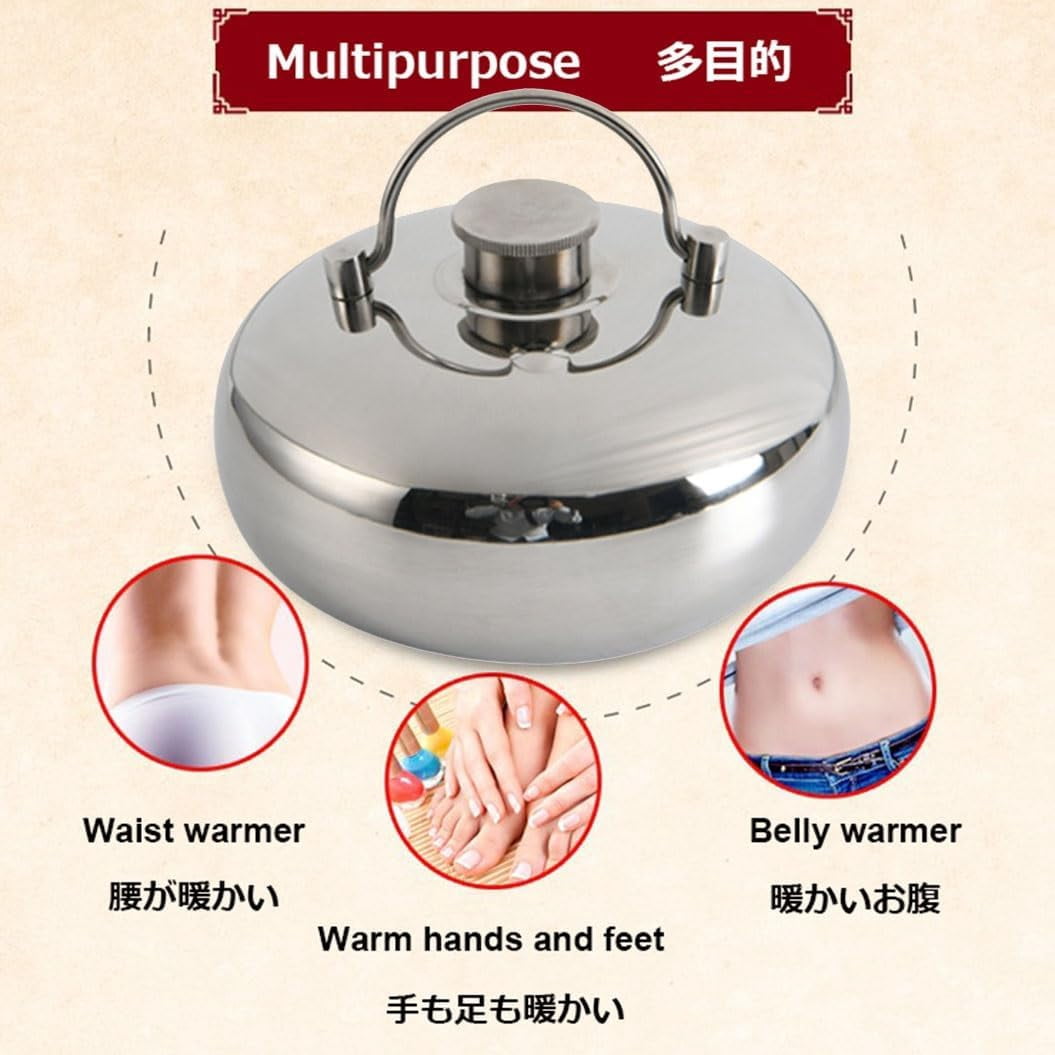 Metal Hot Water Bottle with Cover, Stainless Steel Hand Feet Warmer, Winter Body Hand Foot Warmer Heat Warming Bottle, 1L/1.5L/2.0L/3.0L, Pain Relief (Size : 15cm(5.9in))