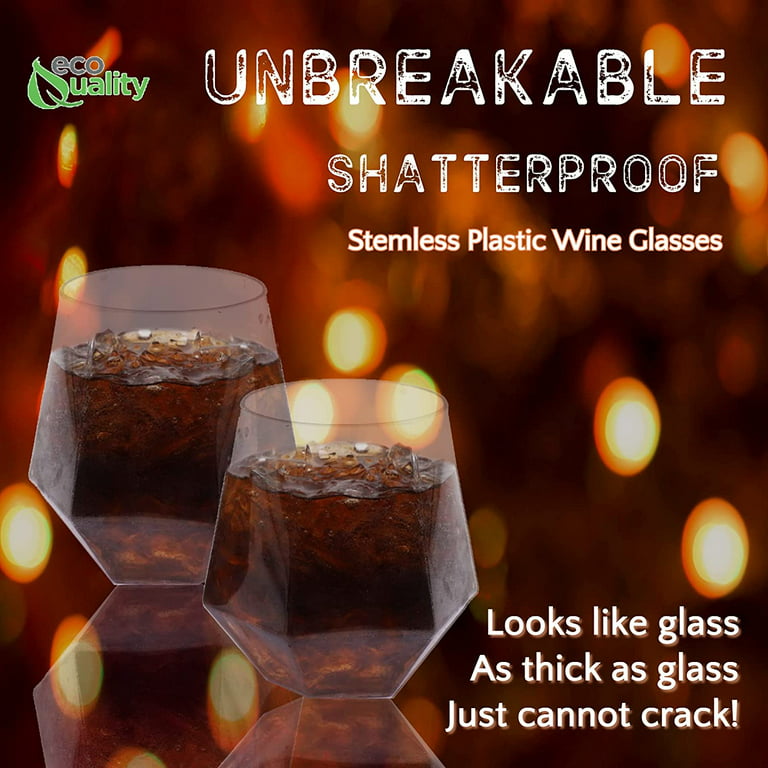 SUT 24 Disposable Stemless Wine Glasses 12OZ Plastic Party Wine Cups Silver  Unbreakable Wine Glasses Shatterproof Reusable and BPA-Free Clear Drinking  Glasses Perfect for Outdoor Party Wedding