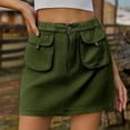 thumbnail image 2 of Women Cargo Jean Skirt Elastic High Waisted Skirts Trendy Drawstring Button Down Dress, 2 of 6