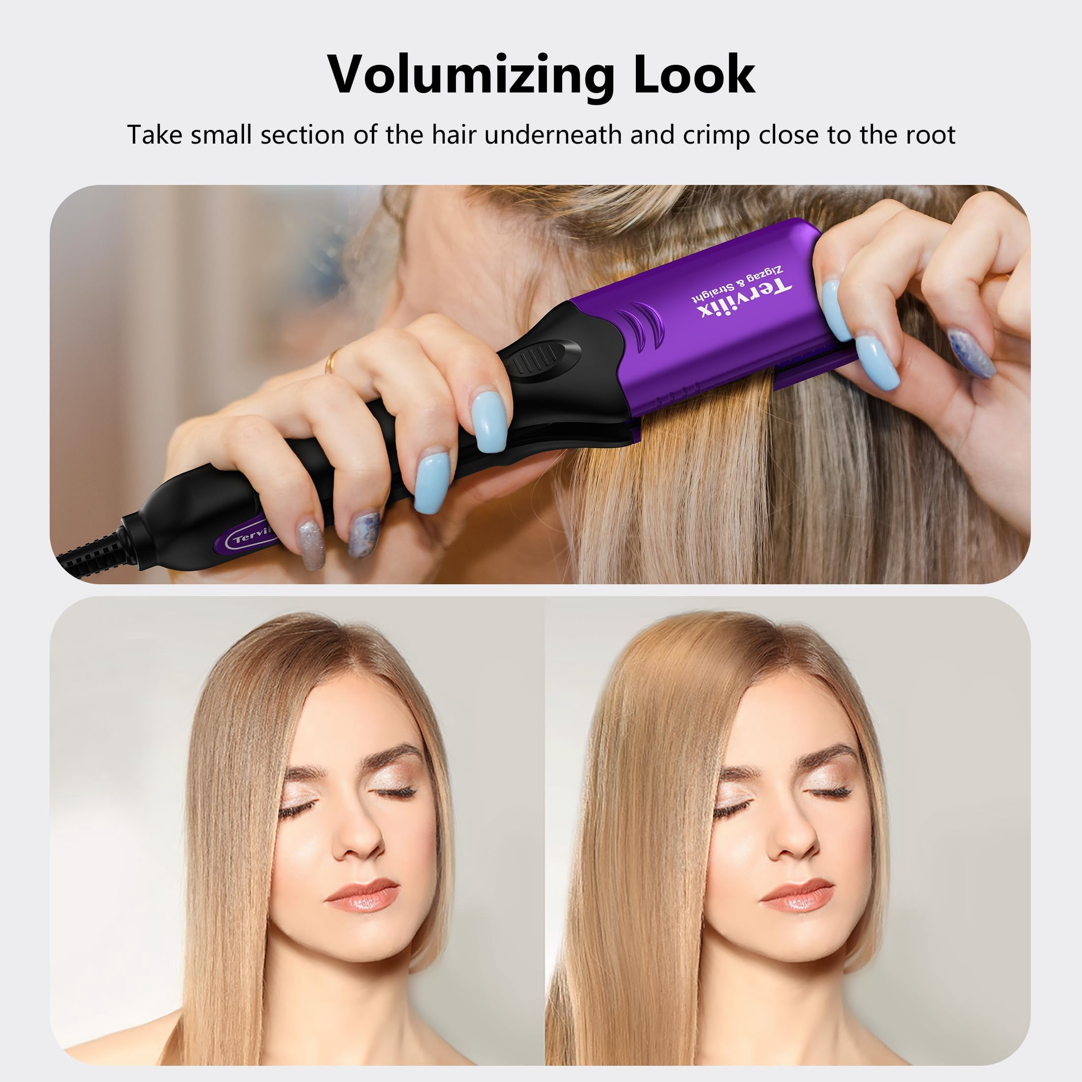 Terviiix Hair Crimper with 4 Changeable Plates, Ceramic Crimping Iron for Hair Styling, Purple