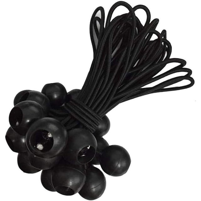 Juego de 25 tensores de goma con bola, lonas, carteles, pancartas publicitarias, pancartas de obra, etc. (20cm negro)