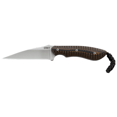CRKT S.P.E.W. (Small Pocket Everyday Wharncliffe) 2388C Compact Fixed Blade with Bead Blast Finish Plain Edge Blade and Brown & Black G10 Handle Scales and Molded Sheath with Paracord
