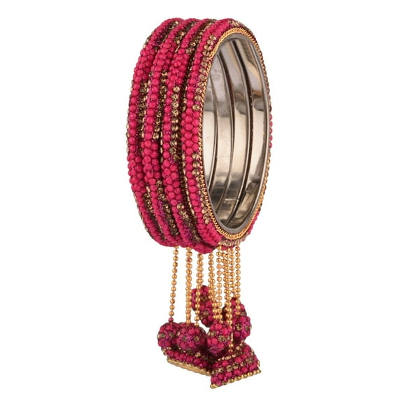 Efulgenz Indian Jewelry Bangles for Women Rhinestone Crystal Beaded Bracelet Bangle Set with Hanging Jhumki Tassel Charms Bollywood Style Bridal Wedding Bracelet Jewelry for Women (4 Pcs) Size 2.4