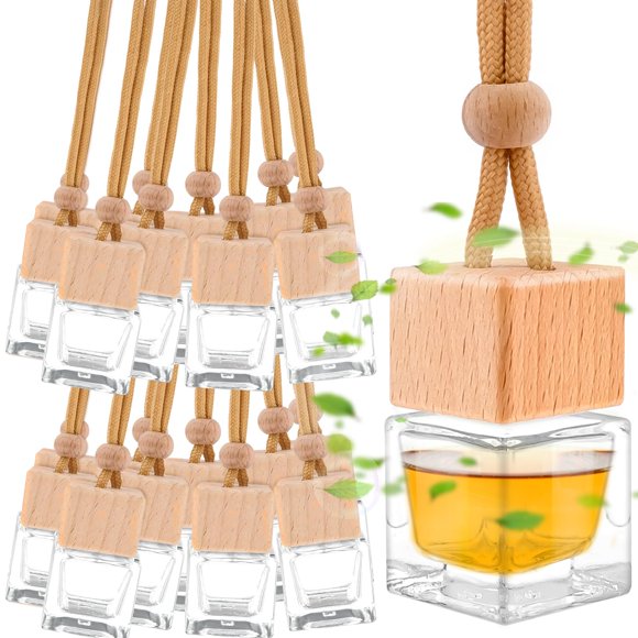 50 Pcs Hanging Car Air Freshener, Empty Glass Car Diffuser Bottles, Refillable Perfume Bottle Freshener Diffuser Bottle Pendant for Essenti