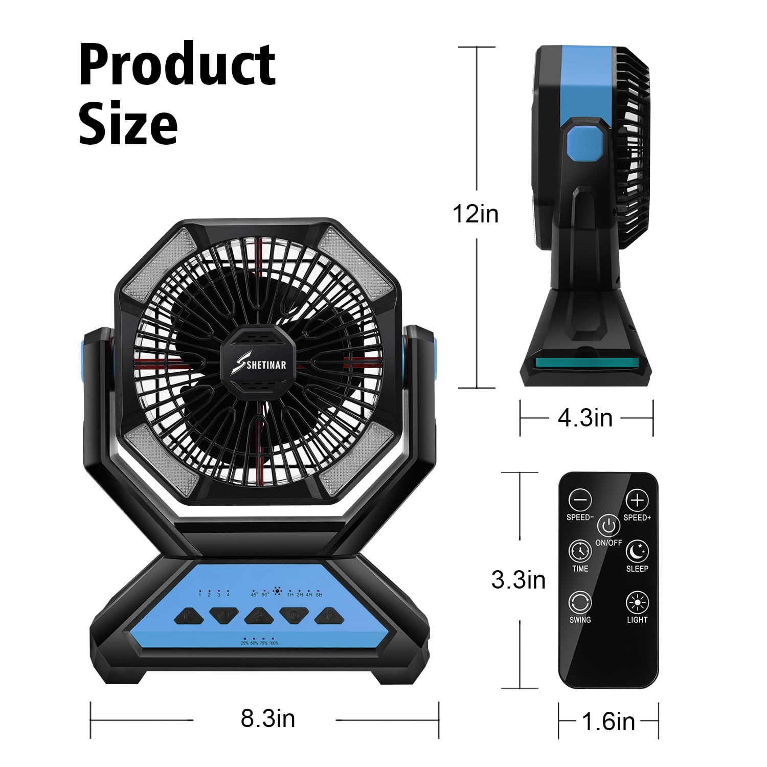 SHETINAR 20000mAh Rechargeable Fan Battery Powered Fan 4-Speed Tabletop Fan with Charging, Hooks, Timer, Portable Fan for Office,Bedroom,Outdoor,Power Outage,Hurricane,Travel.Blue