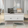 thumbnail image 4 of Harper & Bright Designs White Entryway Storage Bench with Cushion Woodenb Shoe bench with Seat, 3 Shutter-shaped Doors, Hidden Storage Space, 4 of 13