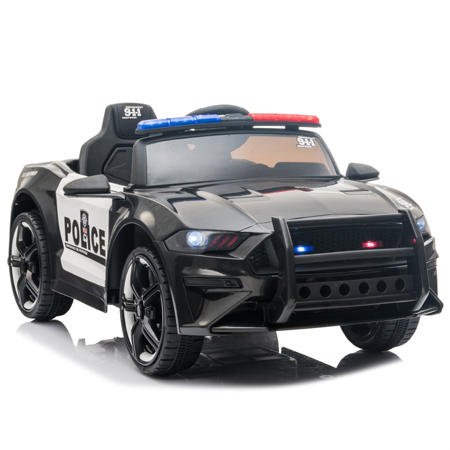 CIPACHO 12V Kids Ride On Car, Police Sports Car with Remote Control, LED Lights, Siren, Microphone, Black