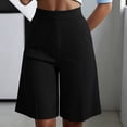 thumbnail image 2 of Loose Shorts Women Long Women's Dressy Bermuda Shorts, High Waist Knee Length Pants with Pockets, Summer Office Work Shorts Black L, 2 of 8