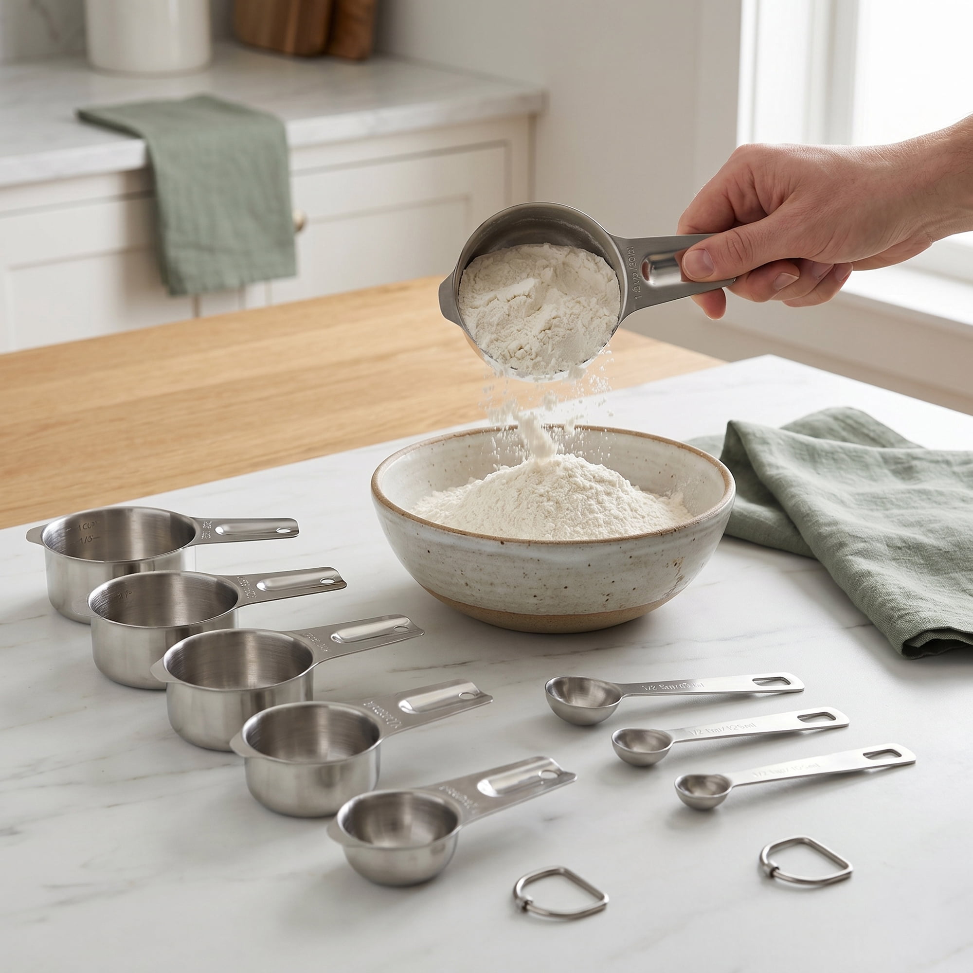 Unique Bargains Stainless Steel Measuring Stackable Cups Spoons Set Silver 15Pcs