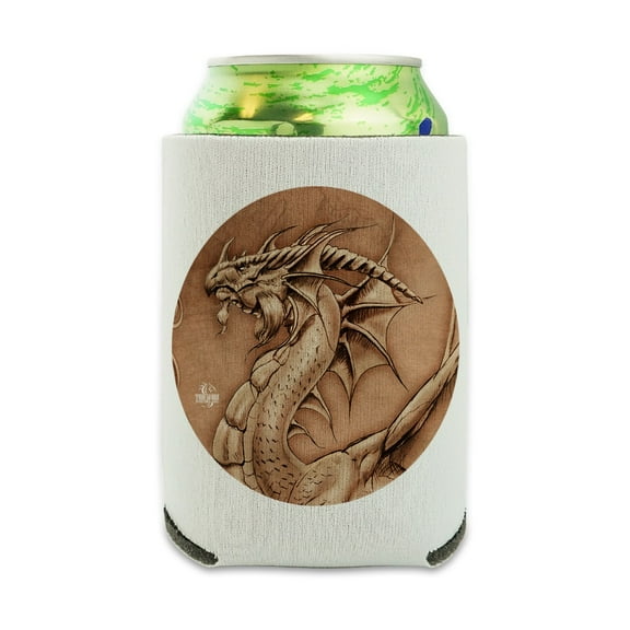 Dragon Parchment Fantasy Can Cooler - Drink Sleeve Hugger Collapsible Insulator - Beverage Insulated Holder