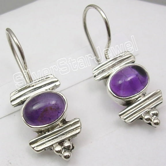 SilverStarJewel 925 Sterling Silver Sparkling Amethyst Handmade Stunning Earrings 1.3"