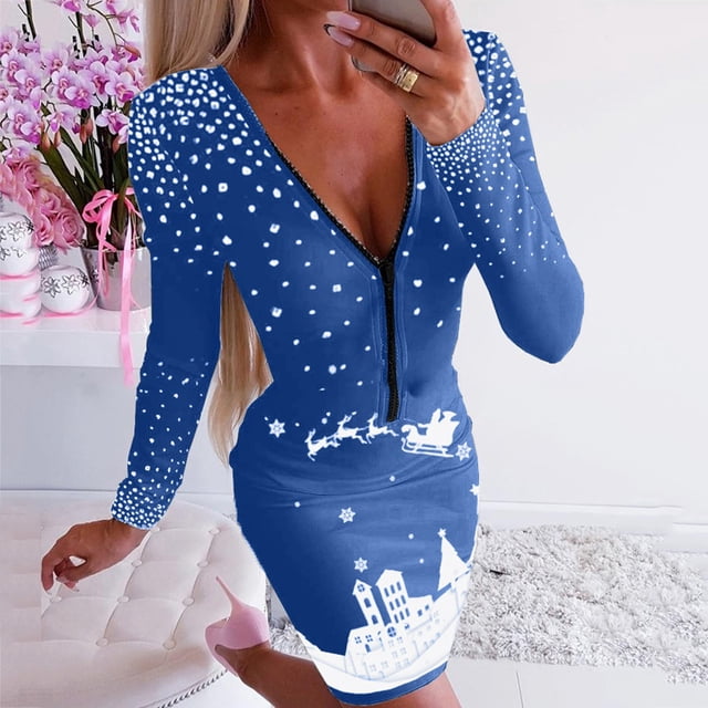 Ropa de Navidad para mujer, minivestido ajustado de manga larga con estampado de Papá Noel, camiseta holgada, suave y cómoda
