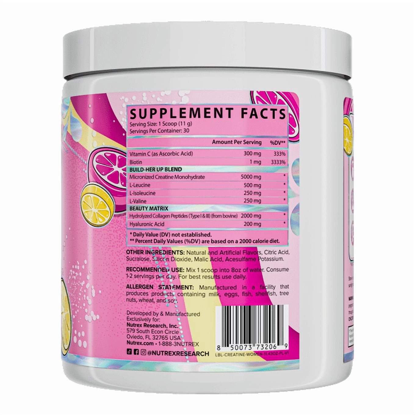 Creatine for Women Booty & Beauty – Pink Lemonade | 5g Creatine, 2g Collagen, BCAAs & Hyaluronic Acid for Glutes, Strength & Skin Nutrex Research 30 Servings)