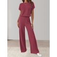 thumbnail image 5 of Women'S Casual Summer Travel Vacation Wear Two-Piece Suit Short Sleeve Wide Leg Pants Casual Suit Brick Red L, 5 of 7
