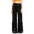 thumbnail image 2 of Sparkly Sequin Pants Women 2026 Trendy Elastic High Waist Straight Leg Tassel Fringe Pants Clubwear Dancewear, 2 of 7