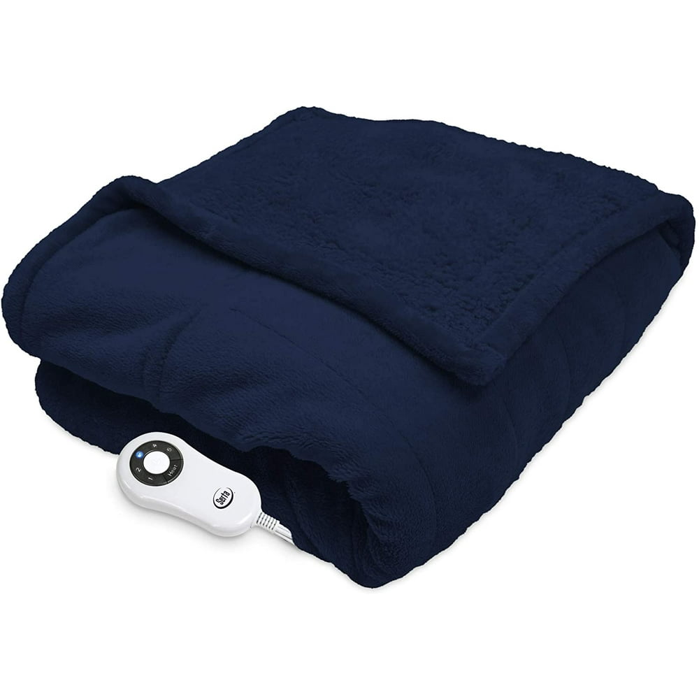 Serta Fleece Electric Heated Warming Snuggler Cape Wrap Navy Blue