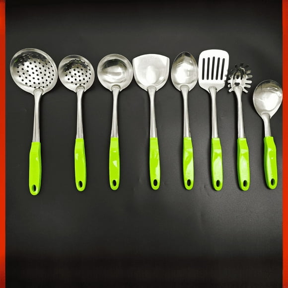 Utensilios de cocina de acero inoxidable 304, juego completo de espátula gruesa de ocho piezas para el hogar, cuchara para sopa, colador, pala para freír