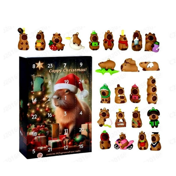 HaoXun 2025 Capybara Advent Calendar with 24 Relaxing Surprises - 2D Acrylic Christmas Ornament Set for Holiday Décor, Tree Decoration, Desk Display & Mindful Gifts
