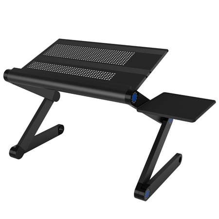 SLYPNOS Adjustable Laptop Stand Folding Portable Standing Desk Ventilated Aluminum Laptop Riser Tablet Holder Notebook Tray with Front Lip and Detachable Mouse Tray for Desk Bed Couch Floor,