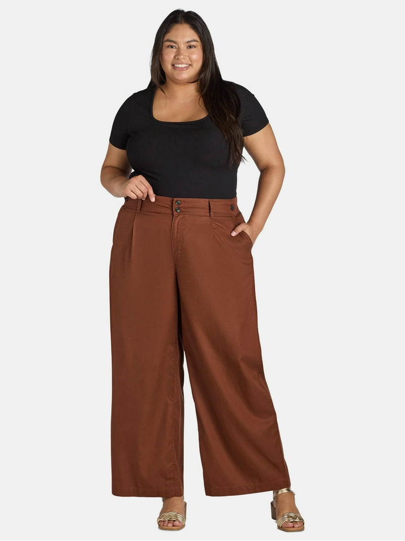 Terra Sky Women's Plus Size Wide Leg Work Pants, 30