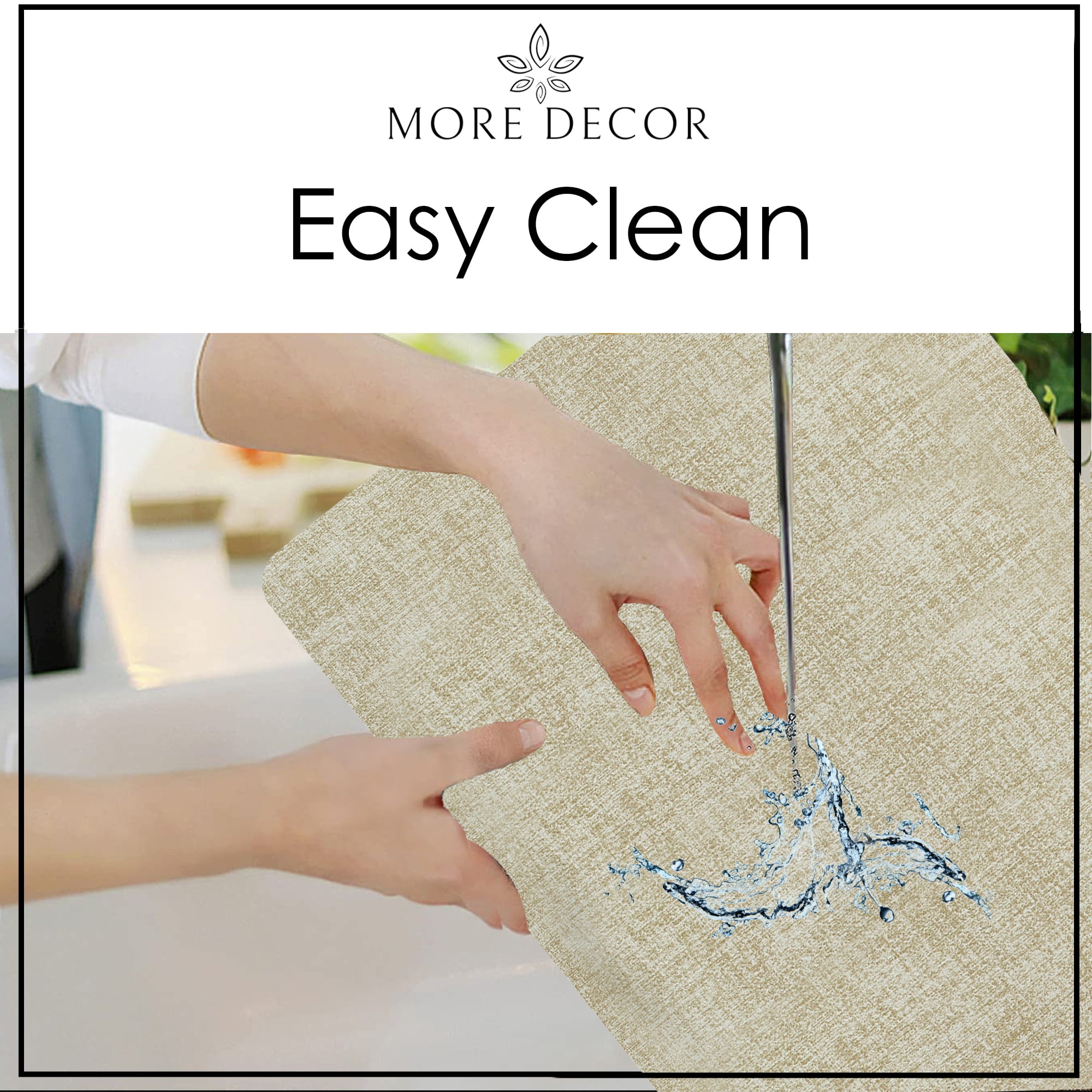 More Décor Faux Leather Placemats for Dining and Kitchen Table - Stain and Heat Resistant, Non Slip, Wipeable, Washable - Set of 6 - Beige