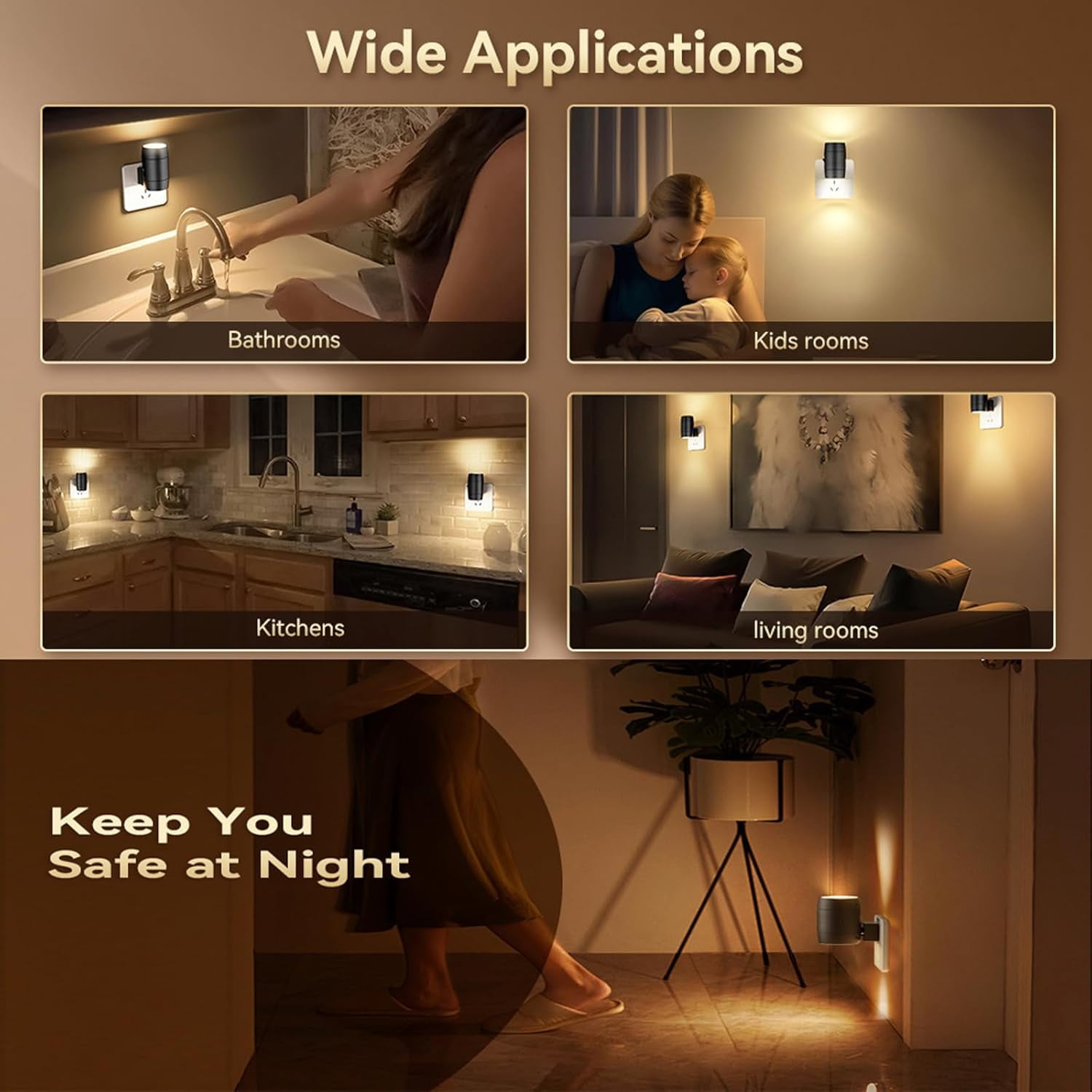 Night Lights Plug into Wall, Dimmable LED Nightlight, Rotatable 270 Wall Lights 0-100LM Adjustable Brightness, 3 Color Temperatures, Compact Size Black 2 Pack for Hallway,Bedroom, Bathroom