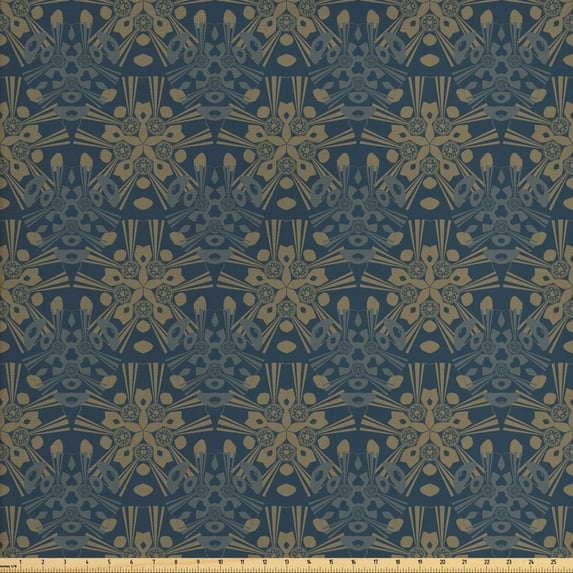 Antique Oriental Fabric by the Yard, Vintage Look Colorful Art Deco Inspired Illustration, Upholstery Fabric for Dining Chairs Home Decor Accents, Dark Slate Blue Sepia by Ambesonne