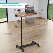 Home Zone Living Medical Adjustable Mobility Hospital Bed Table with Wheels, Laptop Stand, Brown