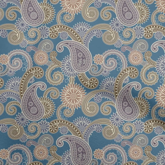 oneOone Cotton Poplin Grayish Blue Fabric Paisleys Quilting Supplies Print Sewing Fabric By The Yard 56 Inch Wide-WU