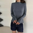 thumbnail image 2 of Womens Long Sleeve Tops Scalloped Soft Base Sweaters Mock Neck Casual Pullover Solid Color Spring Fall Clothes (One Size, Dark Gray), 2 of 5