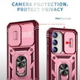 thumbnail image 4 of Design for Samsung Galaxy S23 FE Heavy Duty Phone Case with Camera Lens Sliding Cover Ring Holder Kickstand - Shockproof Armor Military Grade Bumper Protective Case for Women Men, Pink+Winered, 4 of 11