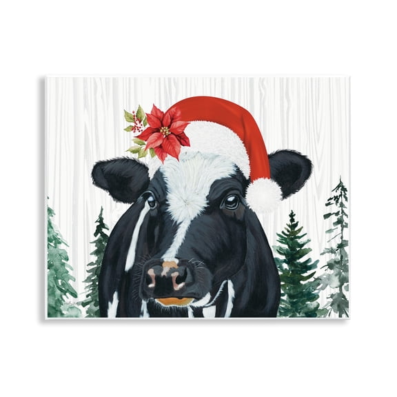 Stupell Industries Christmas Hat Cow Portrait Animals Painting Unframed Art Print Wall Art, 14 x 11
