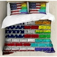 thumbnail image 3 of Pride Duvet Cover Set Twin Size, Grunge Dark Brick Wall Background with American and Rainbow Flag Painted Together, Decorative 2 Piece Bedding Set with 1 Pillow Sham, Multicolor, by Ambesonne, 3 of 3