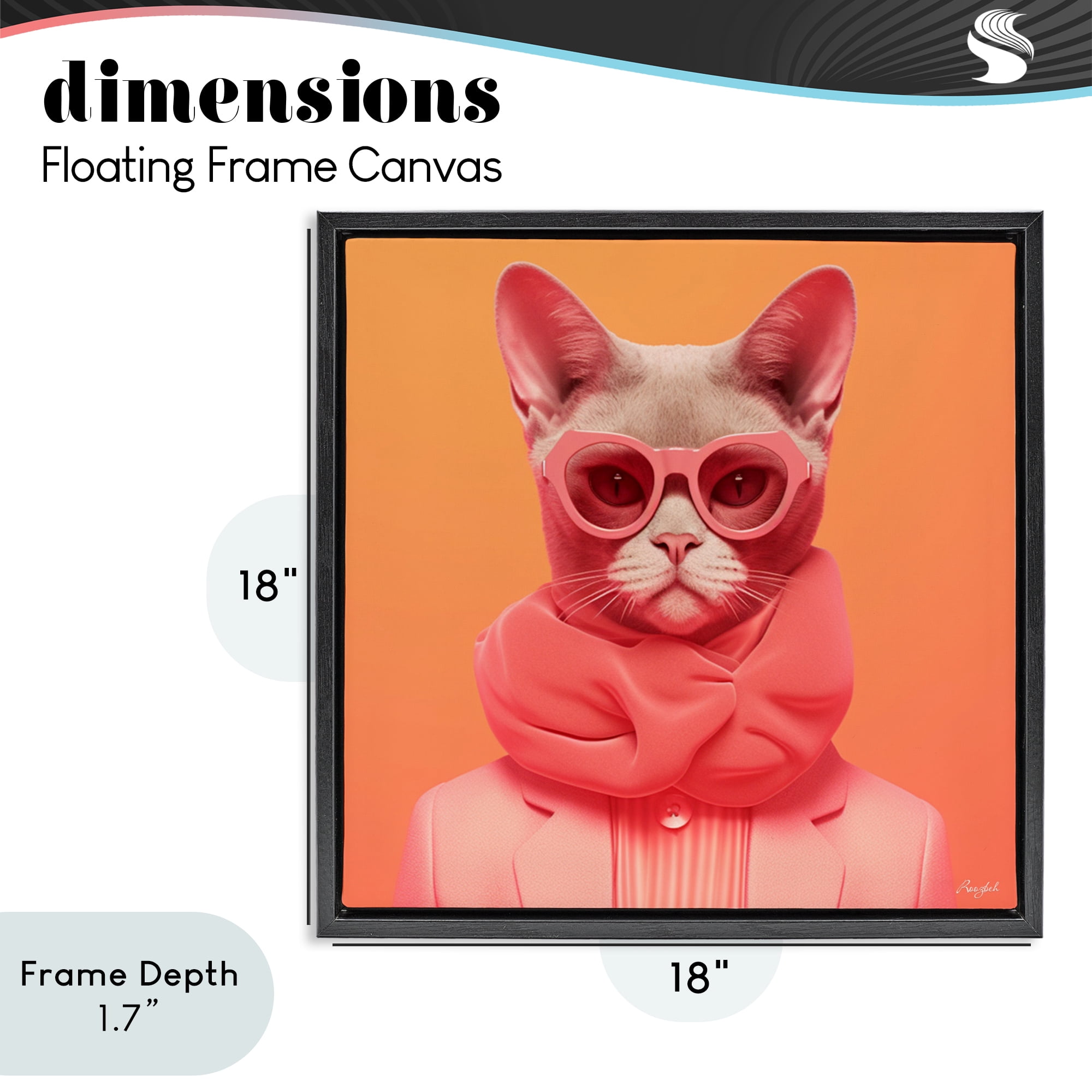 Stupell Industries Retro Glasses Cat on Orange Black Framed Floater Canvas Wall Art, design by Roozbeh