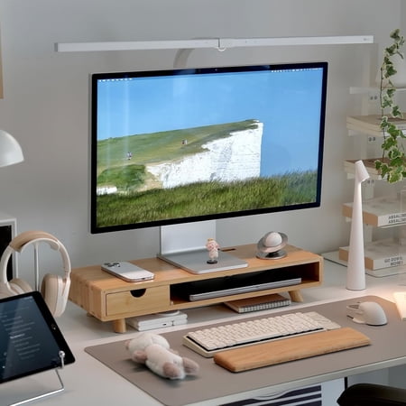 Display stand with drawers, ergonomic desktop computer stand with cable management and storage manager, display stand for home office