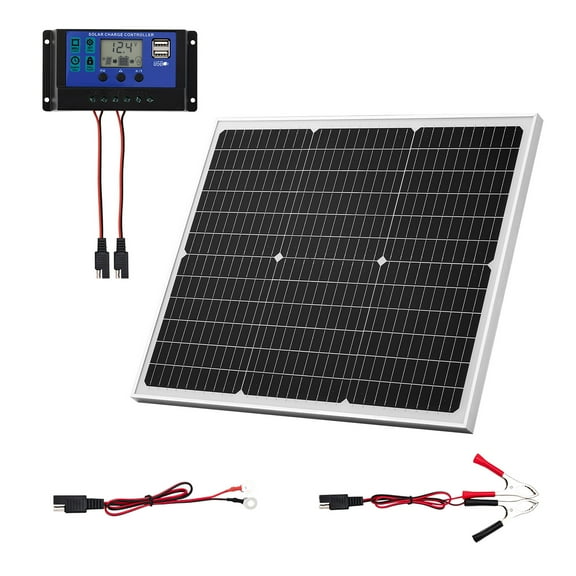 KFFKFF 50W 12V Solar Battery Charger Maintainer, Monocrystalline Solar Panel with Advanced MPPT Controller, IP65 Waterproof Design for Cars, Boats, RVs, Trailers, and Flat Rooftops