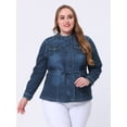 thumbnail image 2 of GRACE & GRANDEUR Women's Plus Size Stand Collar Zip Closure Drawstring Denim Jacket Navy Blue 4X, 2 of 5