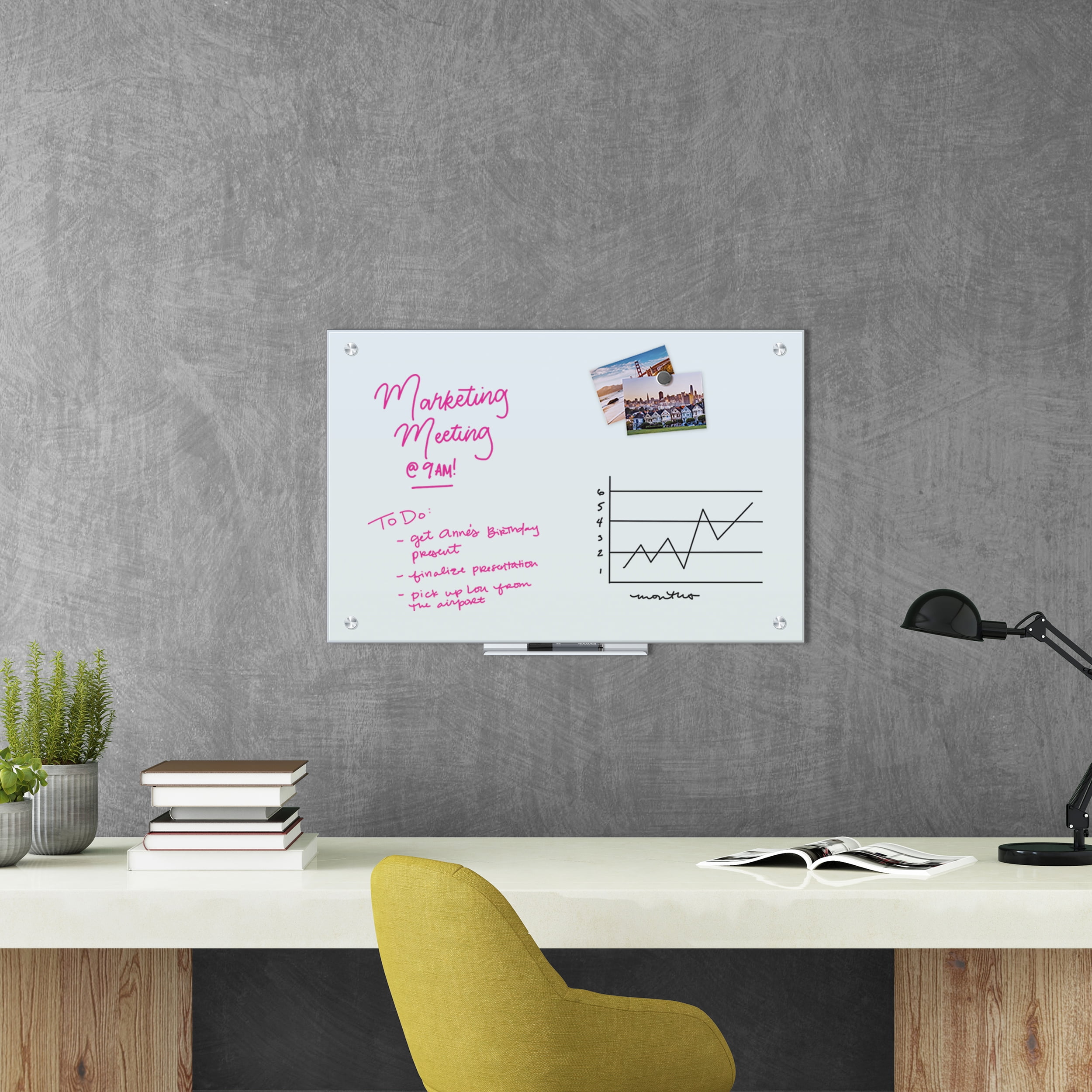 U Brands Glass Dry Erase Board, 35" x 23", White, Frameless, 120U