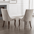 thumbnail image 3 of Tcbosik 2 Pack Upholstered Chairs, Velvet Fabric Dining Chair with Wood Legs, Farmhouse Kitchen Chair, Accent Chair for Kitchen, Beige & Brown, 3 of 11