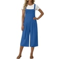 thumbnail image 6 of Wide Leg Overalls Bibs for Women Capri Length Pocket Linen Summer Casual Romper Jumpsuits Capris Pants (XL, Blue), 6 of 7