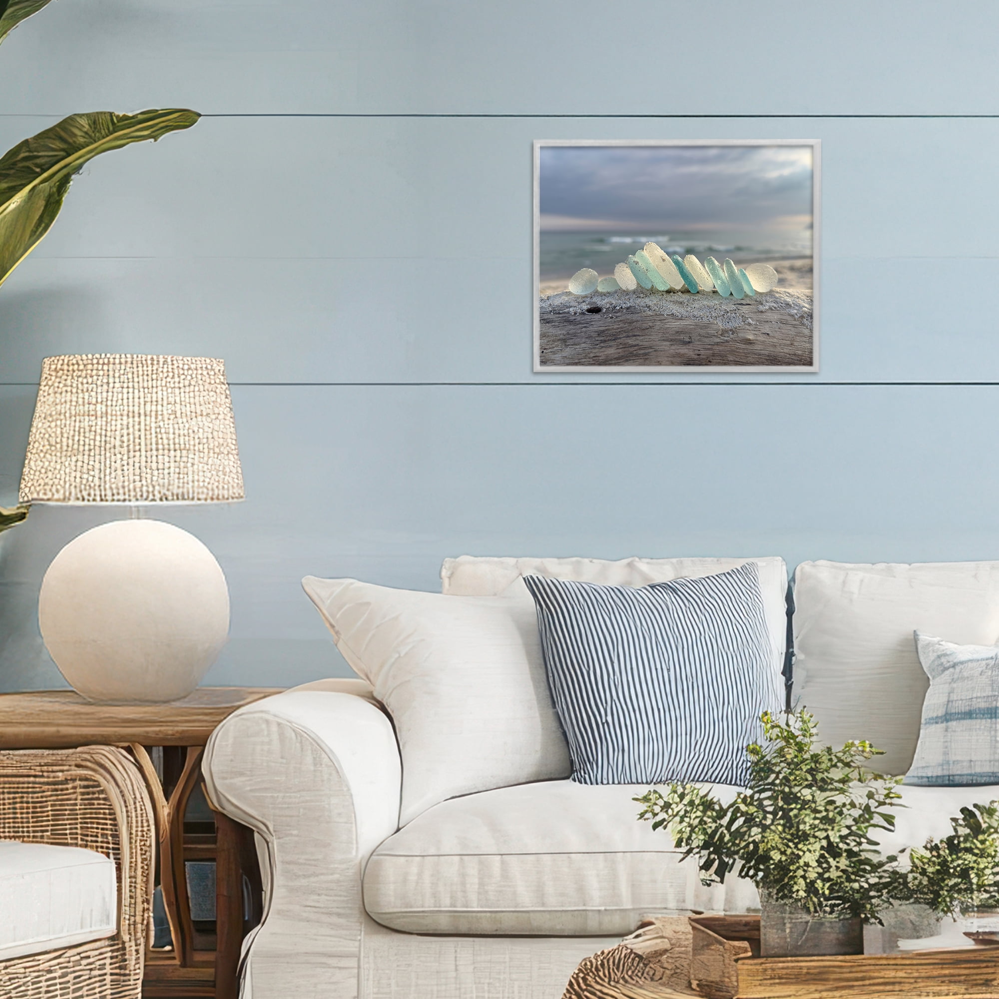 Stupell Industries Sea Glass On Driftwood Gray Framed Giclee Art, design by LMarie Allen