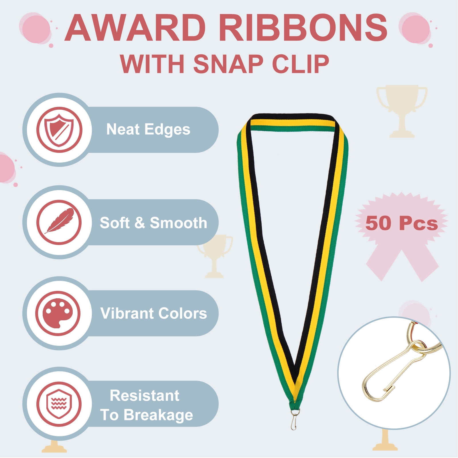 Uxcell 50Pcs Award Neck Ribbons with Snap Clip Medal Lanyards Black/Yellow/Green