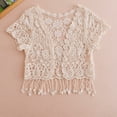 thumbnail image 5 of Womens Tassels Lace Bolero Shrugs Short Sleeve Crop Top Crochet Floral Open Front Cardigan for Wedding Evening Dresses, 5 of 16