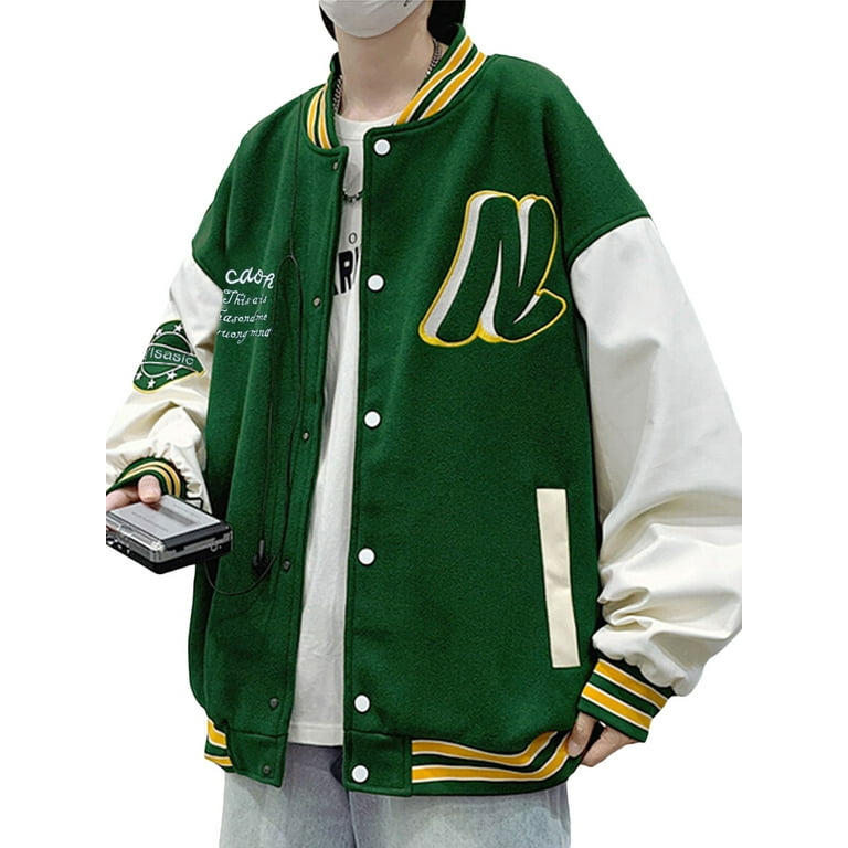 Green and outlet gold letterman jacket