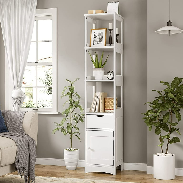 Bathroom Storage Cabinet with Shelves and Drawers Linen Tall Cabinet for Living Room Kitchen Bedroom White