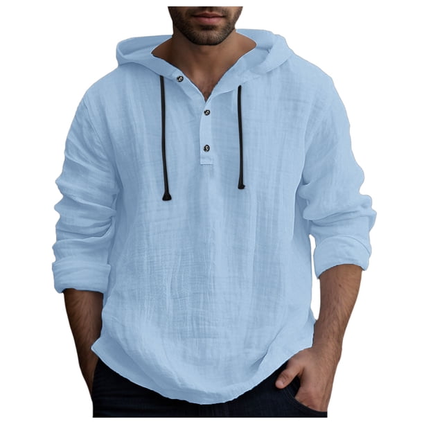 Camisa de manga larga con capucha para hombre: camisetas de manga larga lisas para ocasiones especiales, tejido de poliéster para todas las ocasiones, tallas S-XXXL.